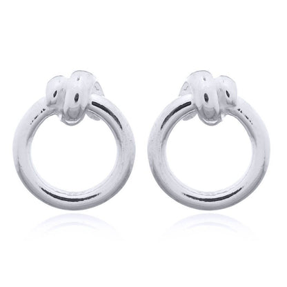 Silver  Knotted Hoop Ring Stud Earrings - AES155
