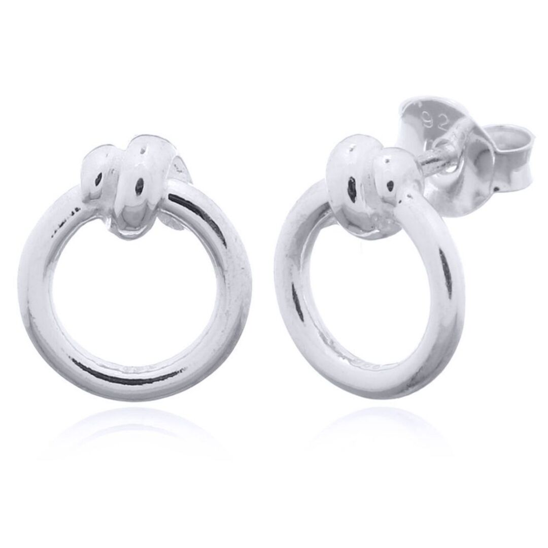 Silver  Knotted Hoop Ring Stud Earrings - AES155