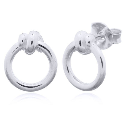 Silver  Knotted Hoop Ring Stud Earrings - AES155
