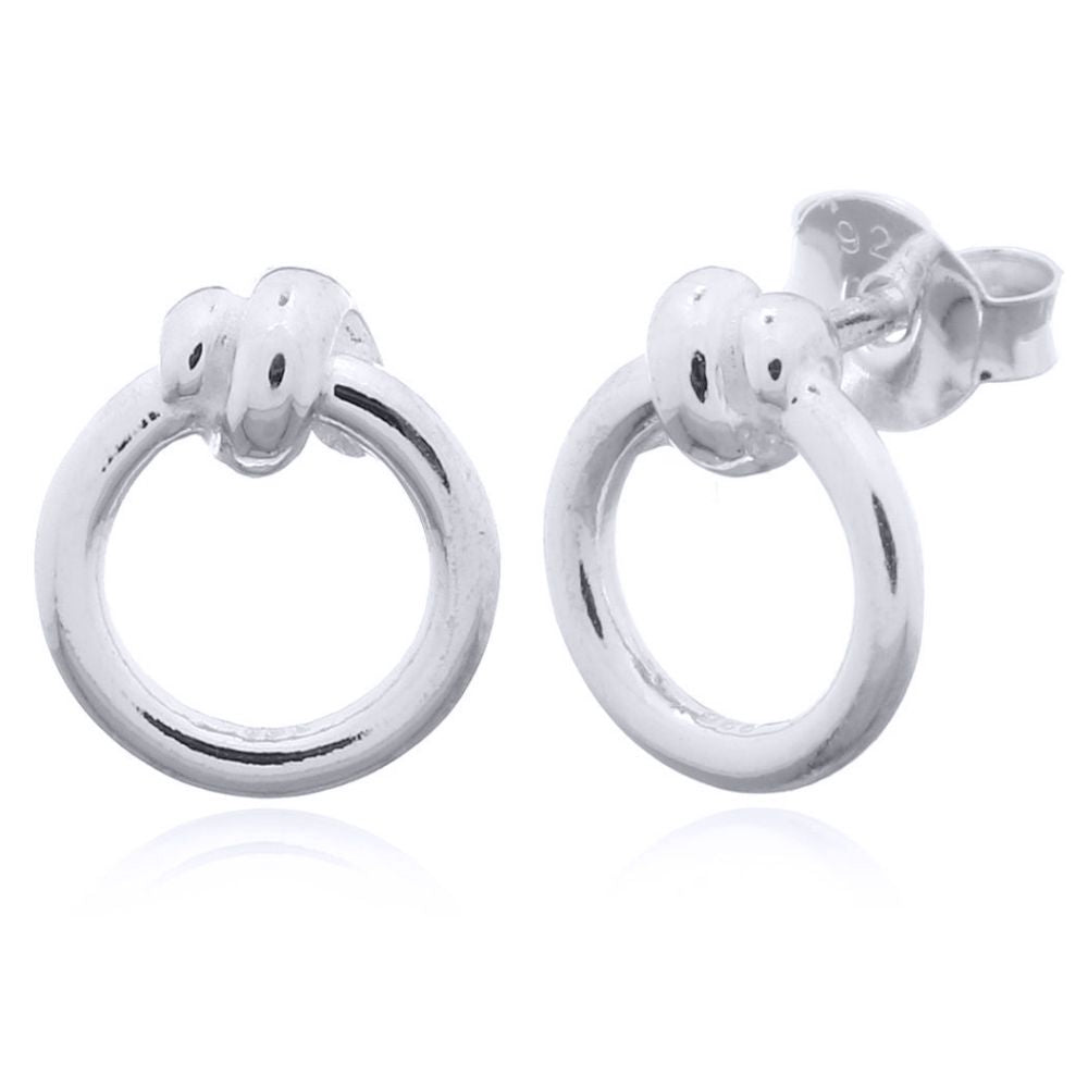 Silver  Knotted Hoop Ring Stud Earrings - AES155