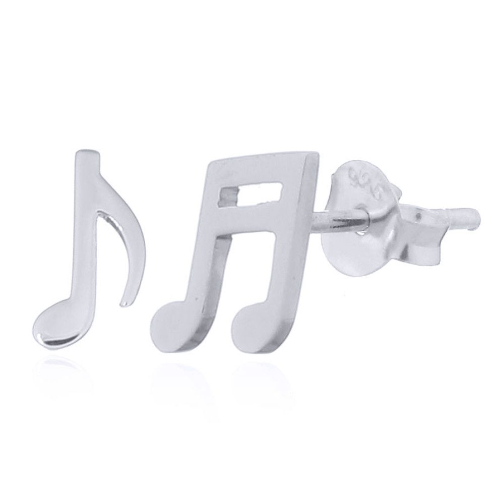 Silver  Semi Quavers Musical Notes Stud Earrings - AES158