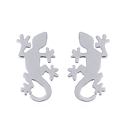 Silver  Gecko Lizards Stud Earrings - AES159