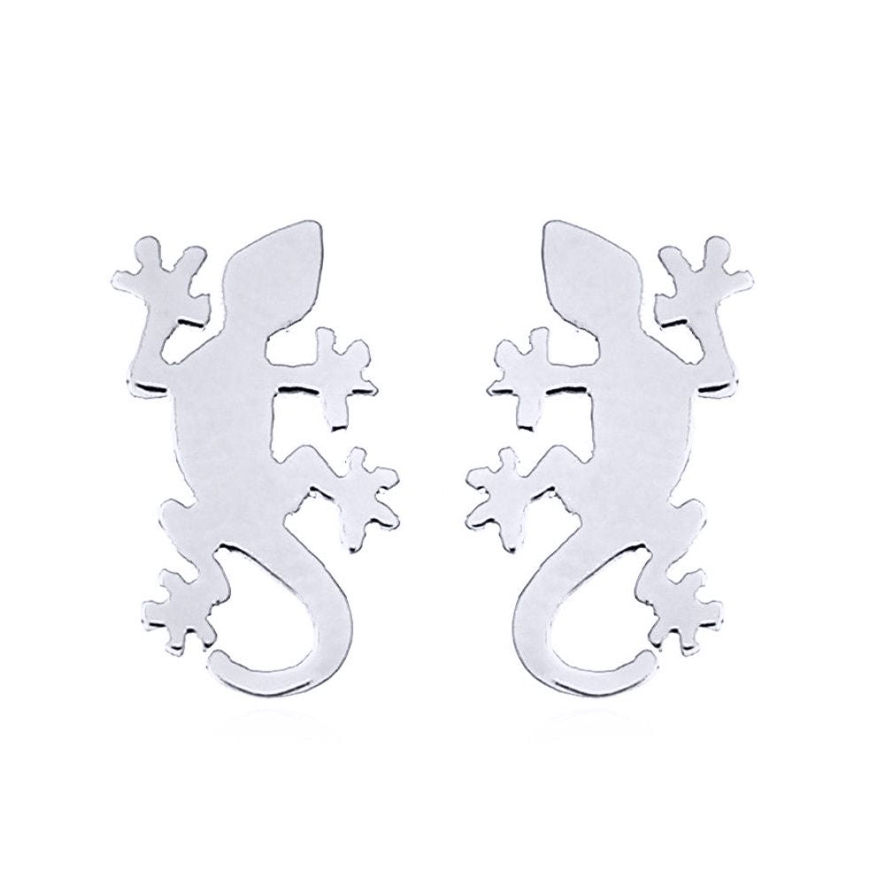 Silver  Gecko Lizards Stud Earrings - AES159