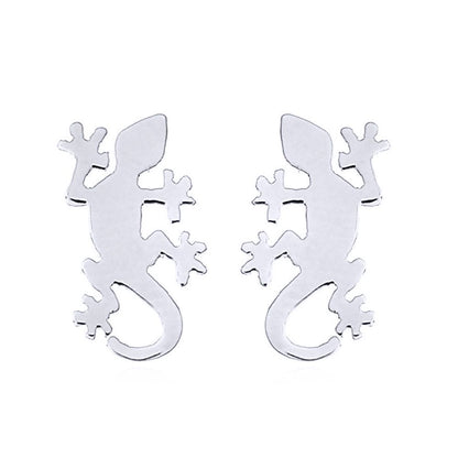 Silver  Gecko Lizards Stud Earrings - AES159