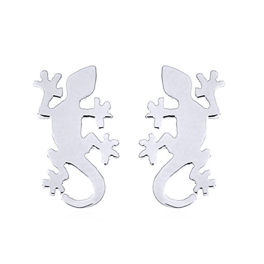 Silver Gecko Lizards Stud Earrings - AES159