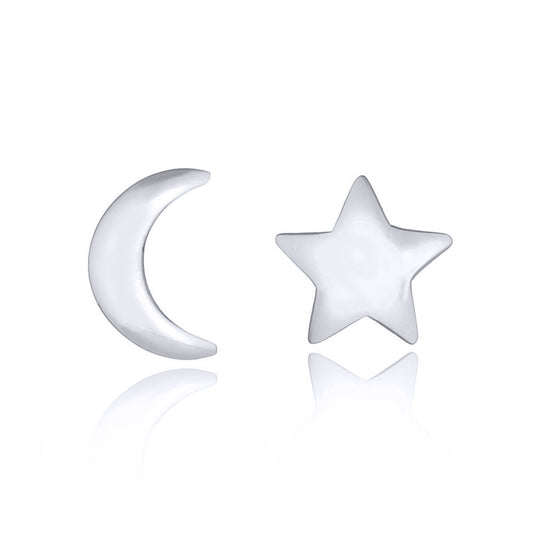 Silver  Moon & Star Stud Earrings - AES161