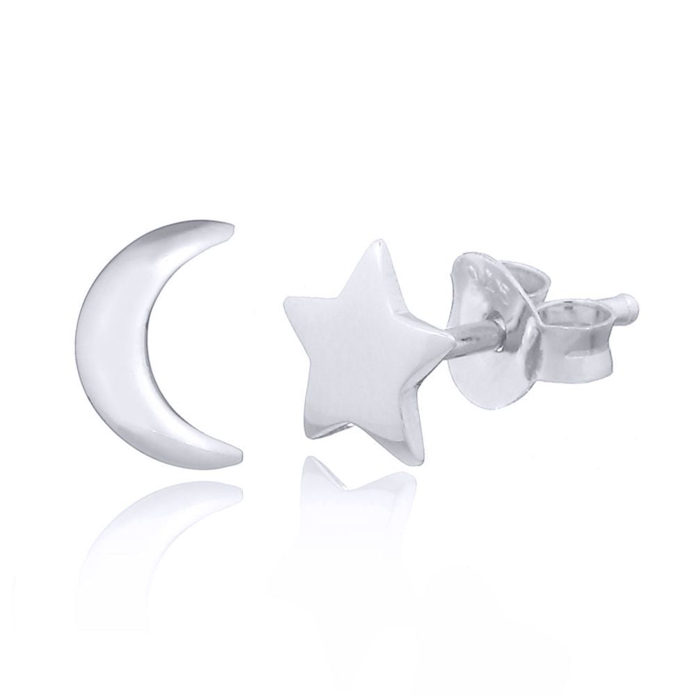 Silver  Moon & Star Stud Earrings - AES161