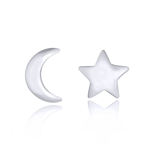 Silver  Moon & Star Stud Earrings - AES161