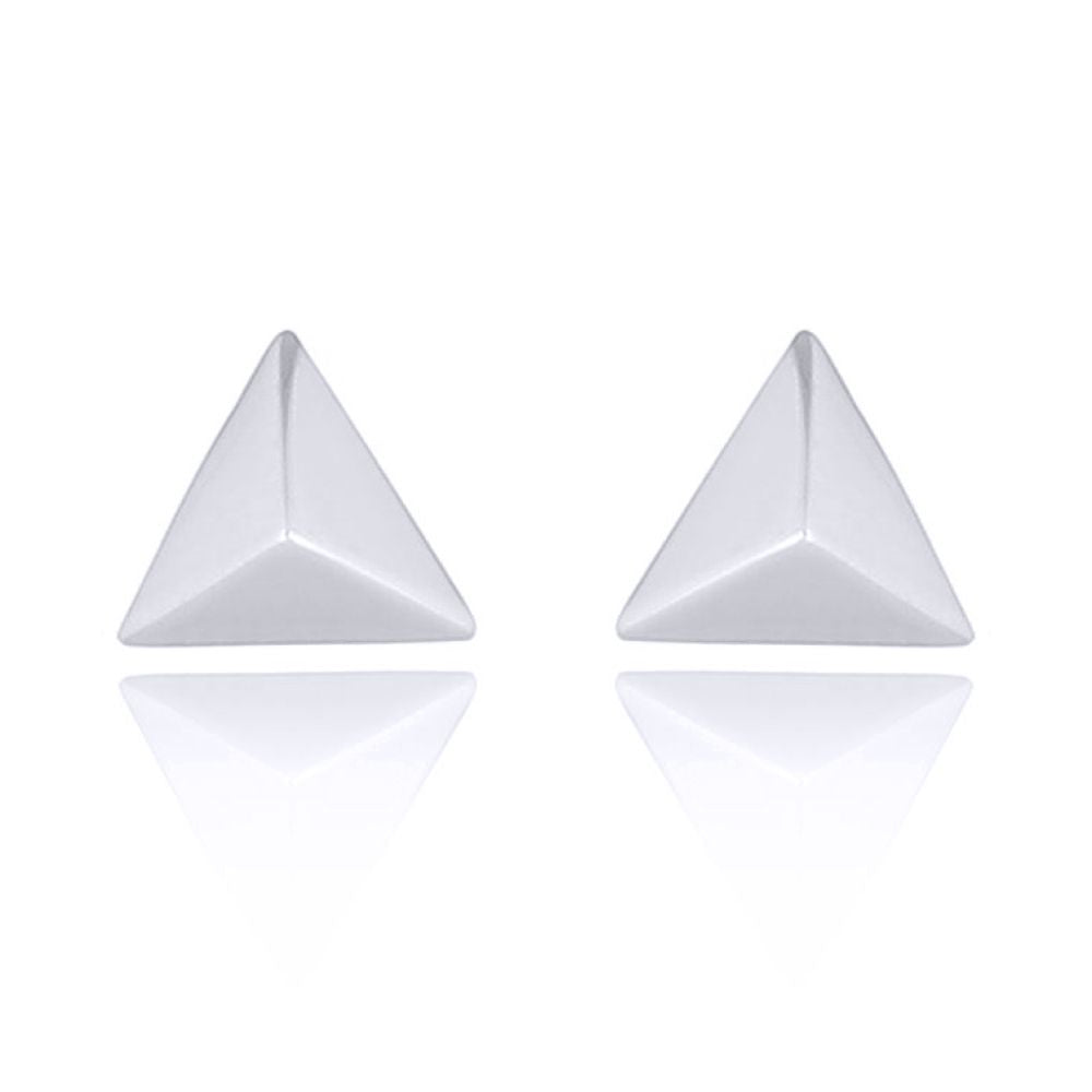 Silver  Triangular Pyramid Tetrahedron Stud Earrings - AES163