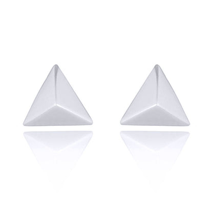 Silver  Triangular Pyramid Tetrahedron Stud Earrings - AES163