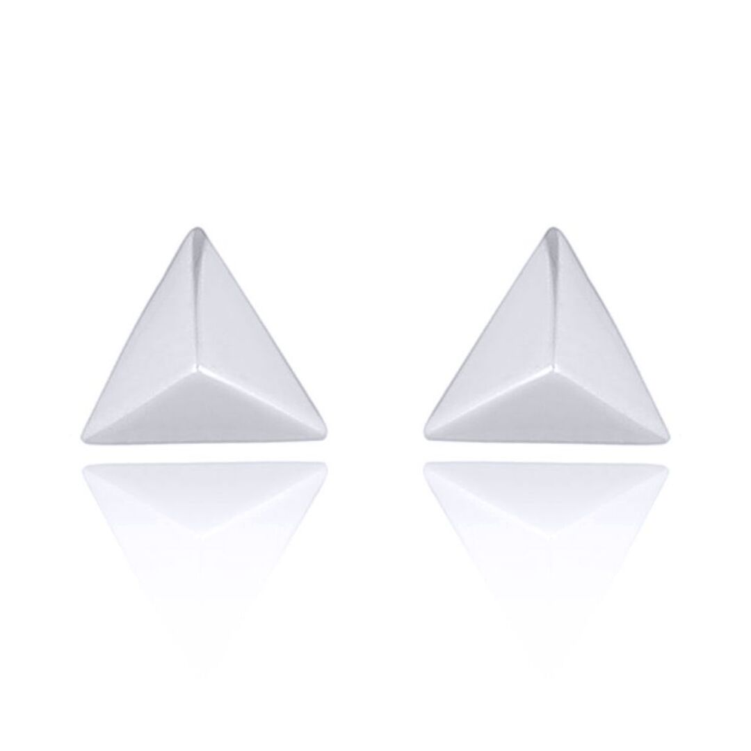 Silver  Triangular Pyramid Tetrahedron Stud Earrings - AES163