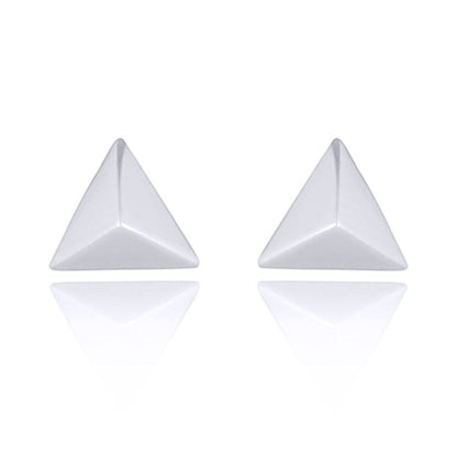 Silver  Triangular Pyramid Tetrahedron Stud Earrings - AES163