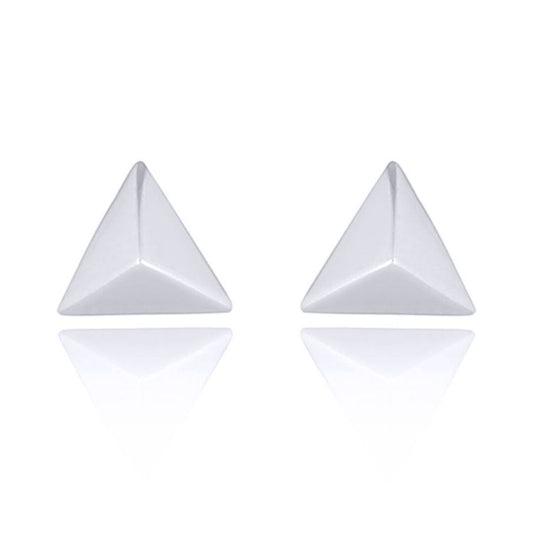 Silver  Triangular Pyramid Tetrahedron Stud Earrings - AES163
