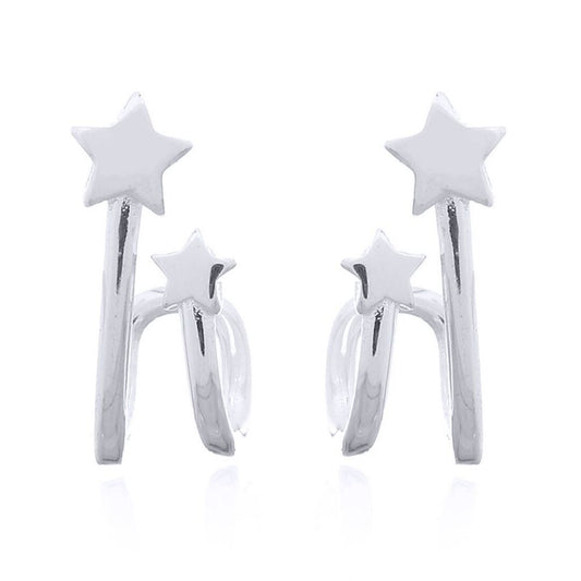 Silver Shooting Star Fairy Wands Stud Earrings - AES165