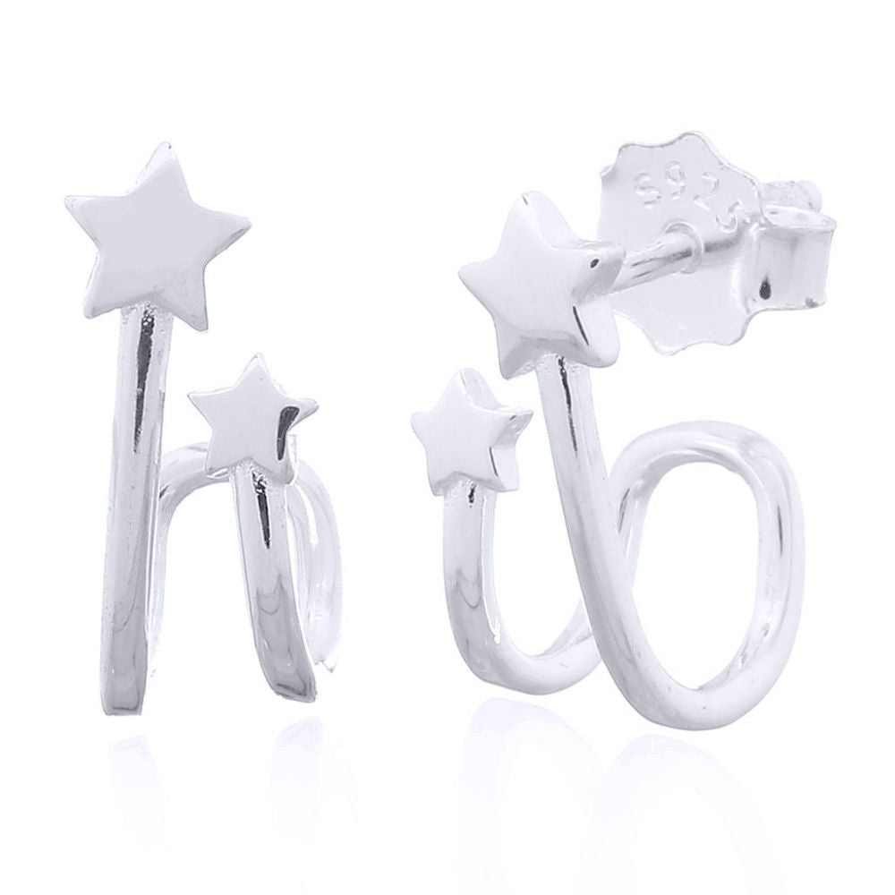 Silver  Shooting Star Fairy Wands Stud Earrings - AES165