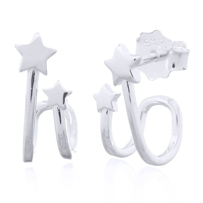 Silver  Shooting Star Fairy Wands Stud Earrings - AES165