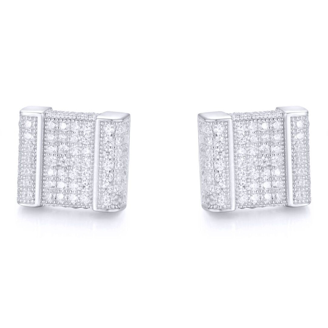 Silver  Round CZ Encrusted Accordion Cube Stud Earrings - AES168