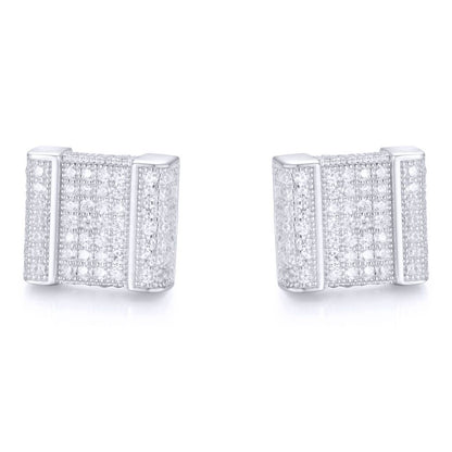 Silver  Round CZ Encrusted Accordion Cube Stud Earrings - AES168