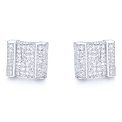 Silver  Round CZ Encrusted Accordion Cube Stud Earrings - AES168