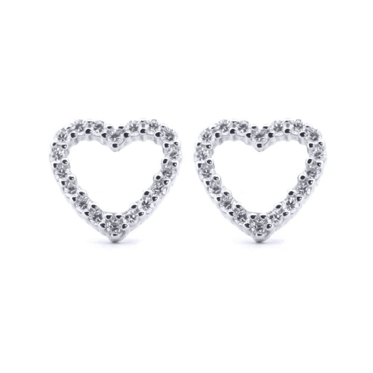 Silver  Round CZ Open Love Heart Halo Stud Earrings - AES170