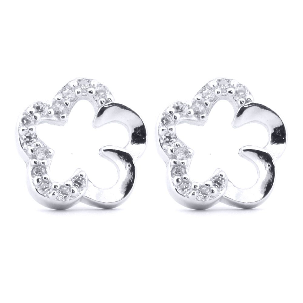 Silver  Round CZ Half Set Daisy Flower Stud Earrings - AES171