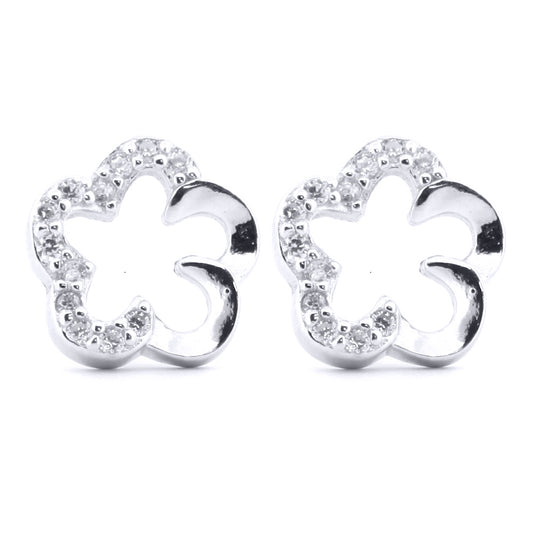 Silver  Round CZ Half Set Daisy Flower Stud Earrings - AES171