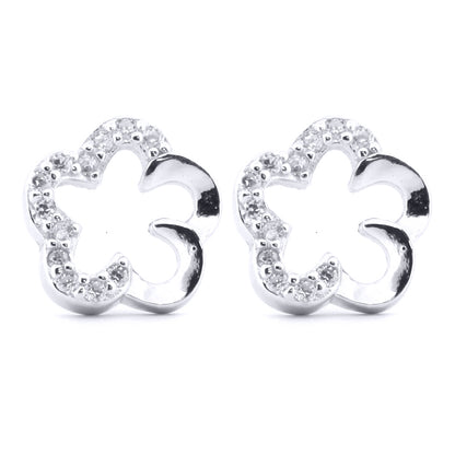 Silver  Round CZ Half Set Daisy Flower Stud Earrings - AES171