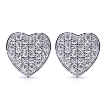 Silver  Round CZ Encrusted Love Heart Stud Earrings - AES172