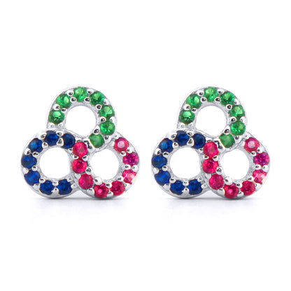 Silver  Red Green Blue CZ Triple Infinity Knot RGB Stud Earrings - AES174