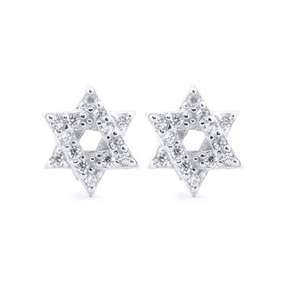 Silver  Round CZ Overlap Magen David Star Stud Earrings - AES175