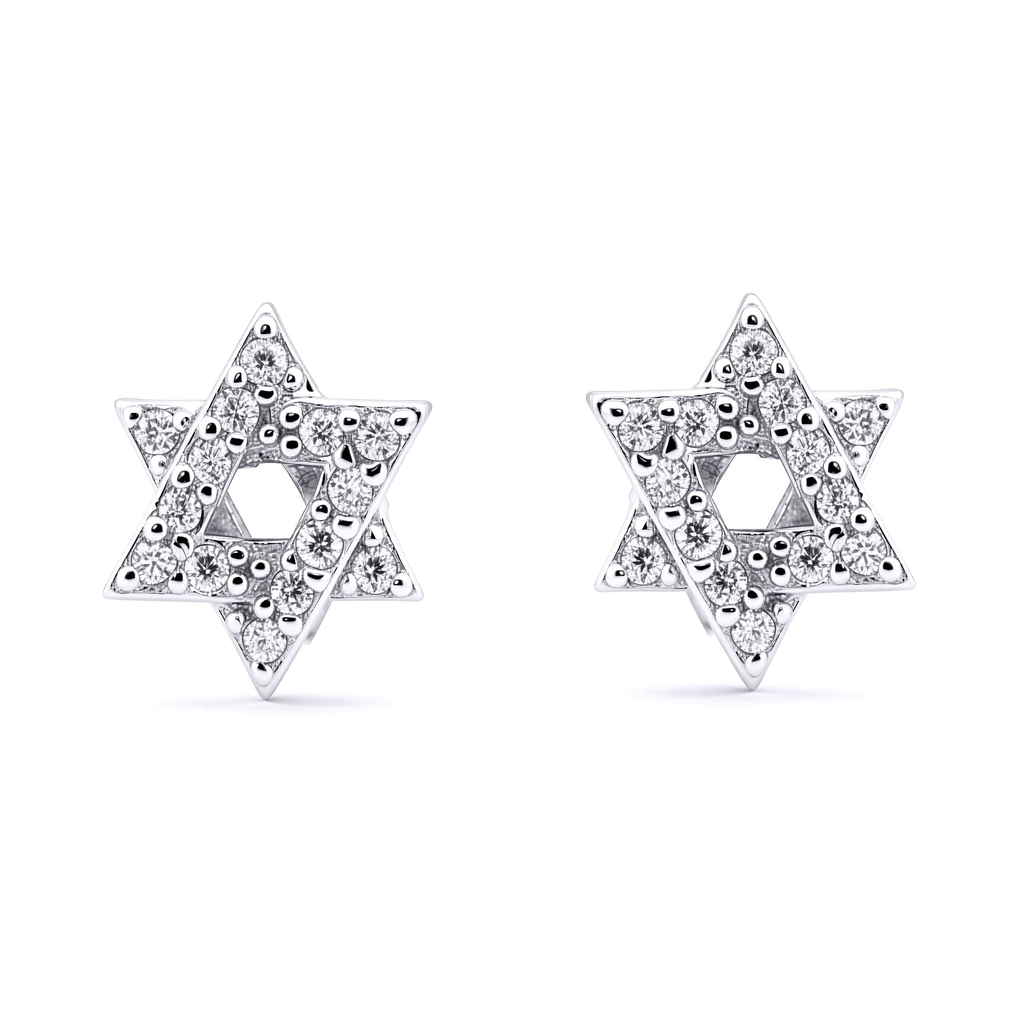 Silver  Round CZ Overlap Magen David Star Stud Earrings - AES175