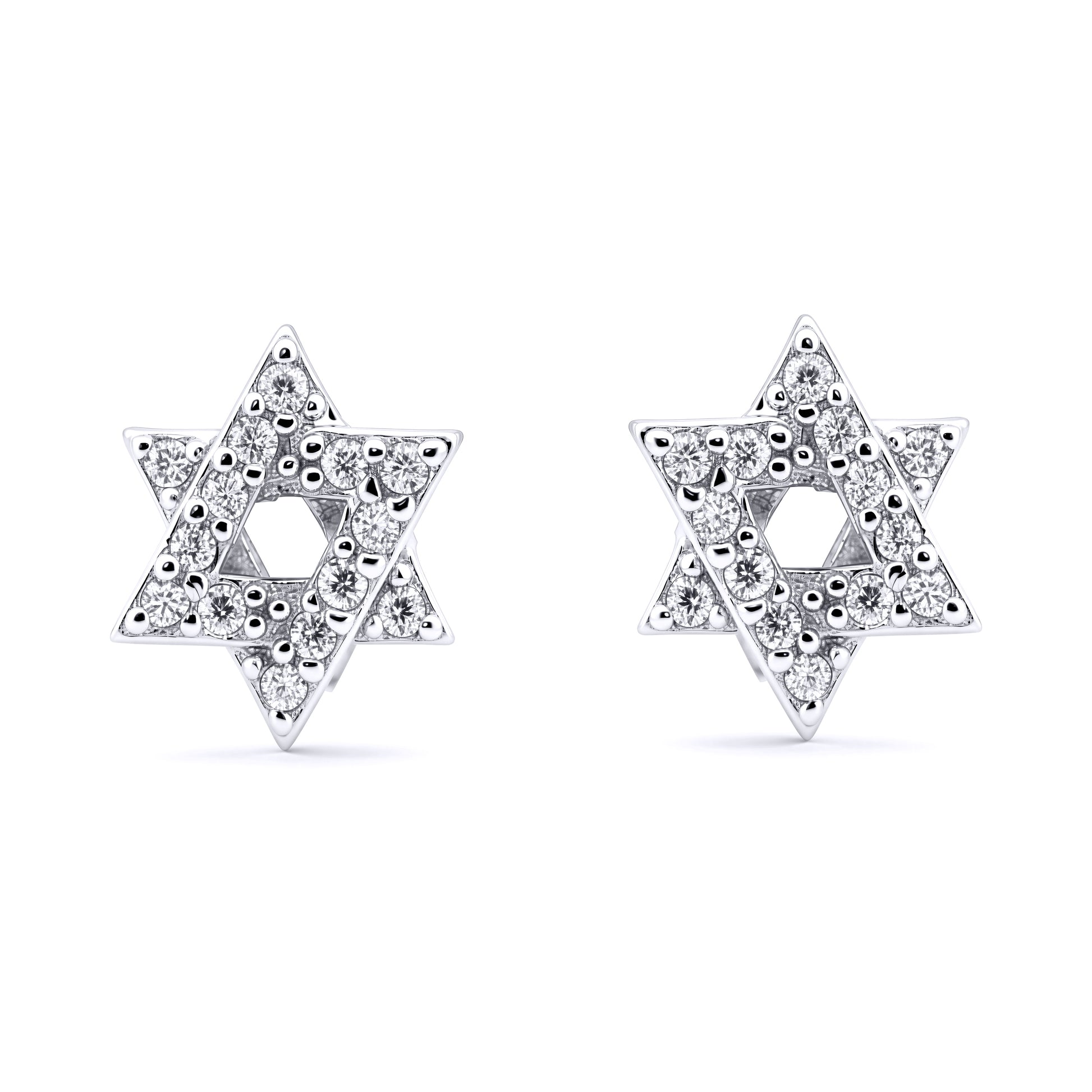 Silver  Round CZ Overlap Magen David Star Stud Earrings - AES175