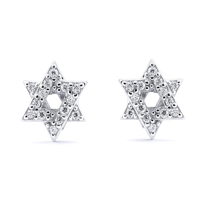 Silver  Round CZ Overlap Magen David Star Stud Earrings - AES175