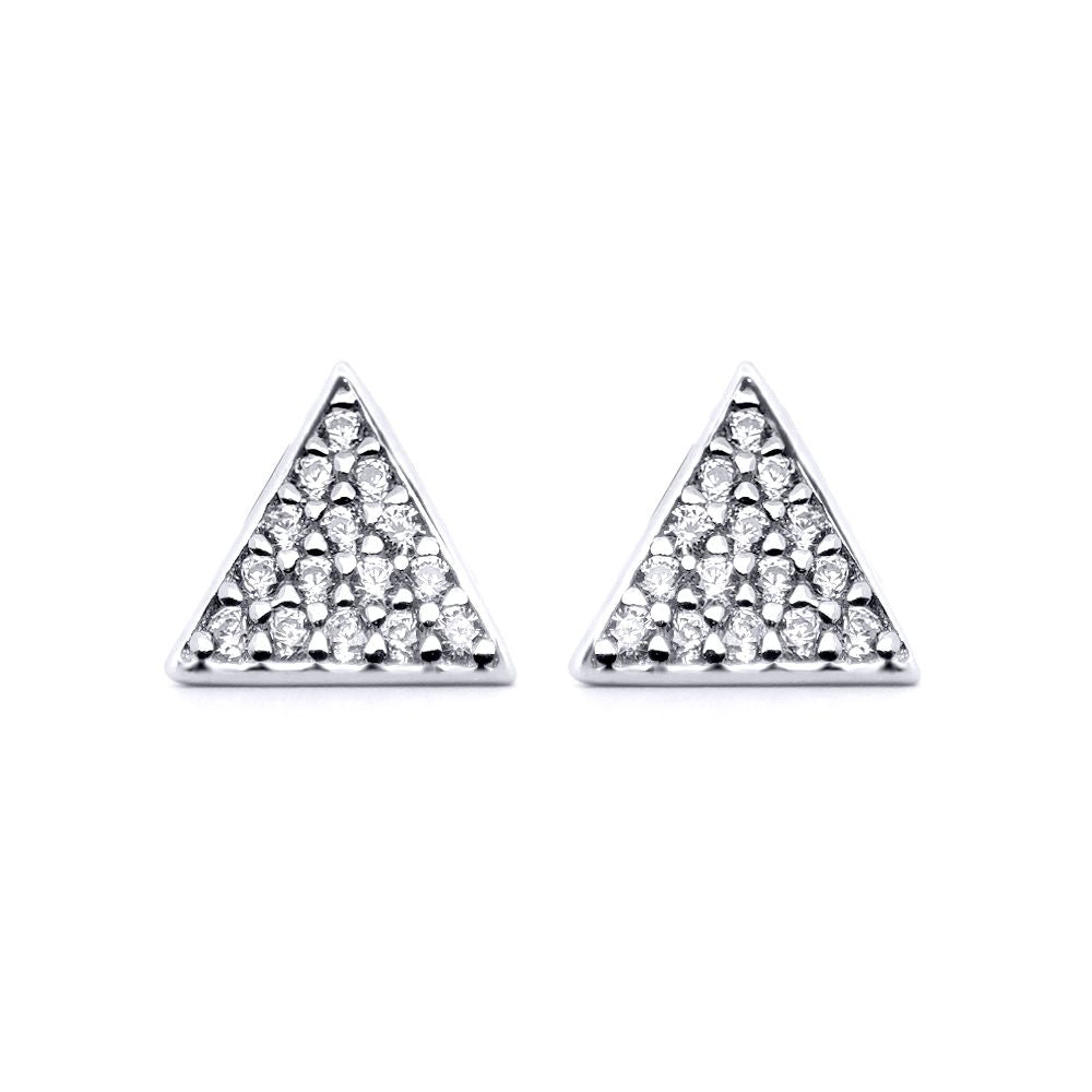 Silver  Round CZ Racked Snooker Balls Triangles Stud Earrings - AES177