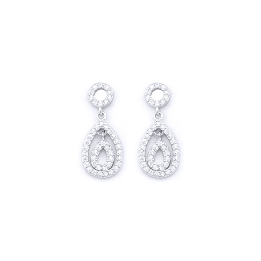 Silver  Round CZ Round Halo Avocado Drop Earrings - AES180