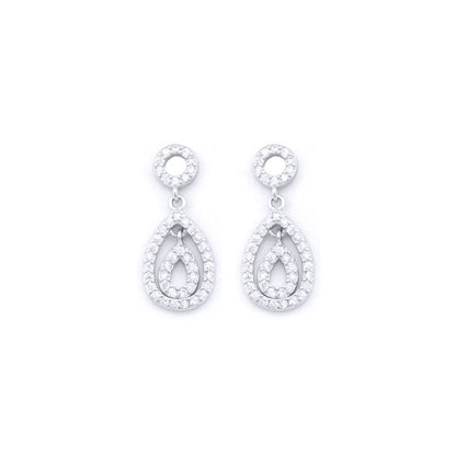 Silver  Round CZ Round Halo Avocado Drop Earrings - AES180