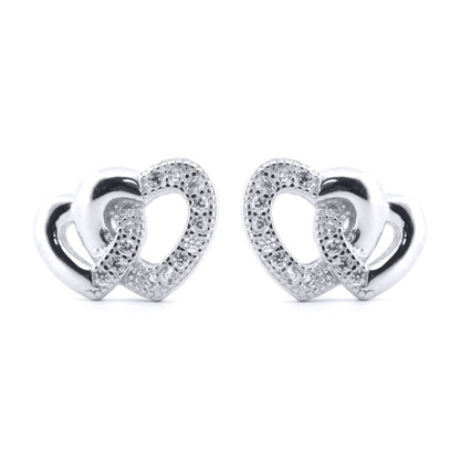 Silver  Round CZ Lil n Large Entangled Love Hearts Stud Earrings - AES183