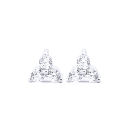 Silver  Round CZ 2-Claw Trilogy Stud Earrings - AES186