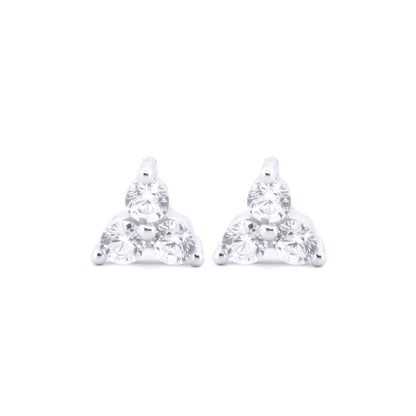 Silver  Round CZ 2-Claw Trilogy Stud Earrings - AES186