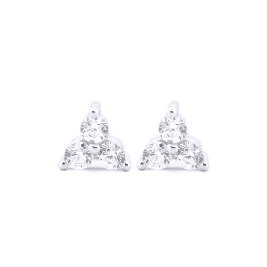 Silver  Round CZ 2-Claw Trilogy Stud Earrings - AES186