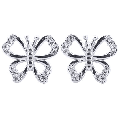 Silver  Round CZ Majestic Butterfly Stud Earrings - AES207