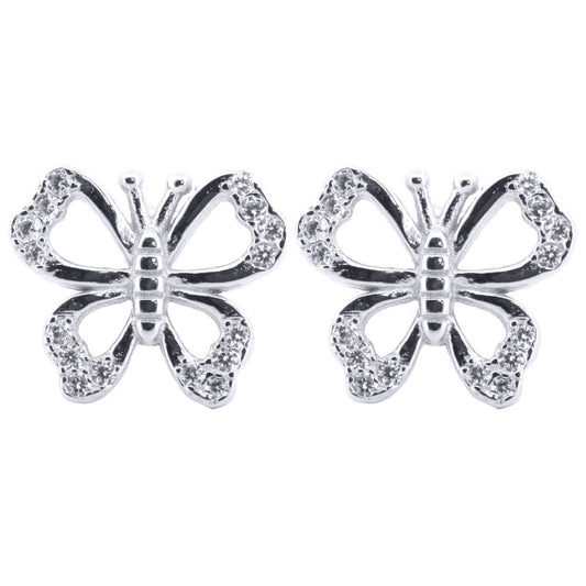 Silver  Round CZ Majestic Butterfly Stud Earrings - AES207