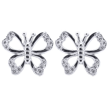 Silver  Round CZ Majestic Butterfly Stud Earrings - AES207