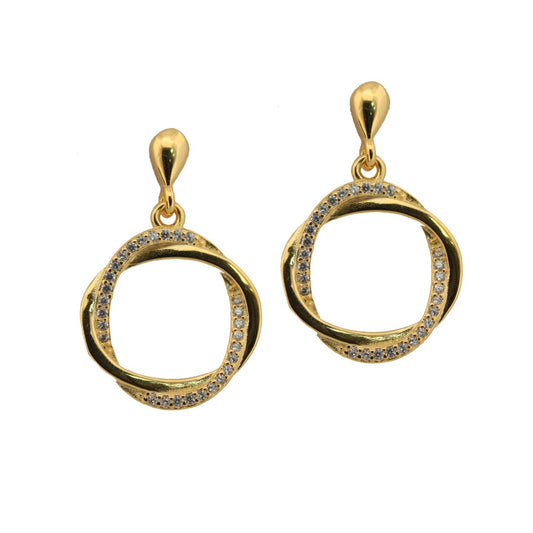 Gold-plated Silver  CZ Interlocked Ovals Twist Hoop Drop Earrings - AES213