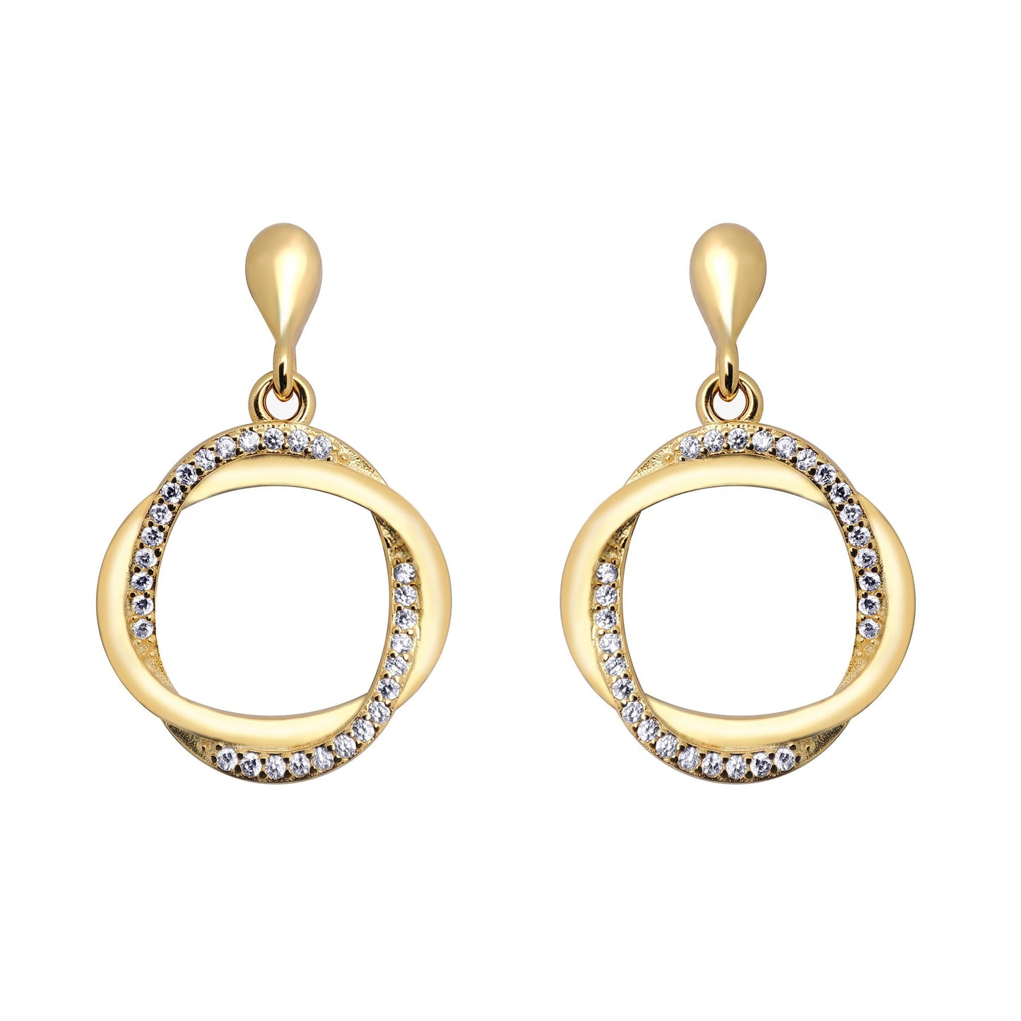 Gold-plated Silver  CZ Interlocked Ovals Twist Hoop Drop Earrings - AES213