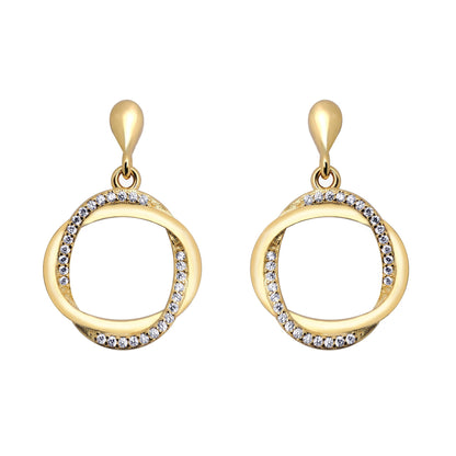 Gold-plated Silver  CZ Interlocked Ovals Twist Hoop Drop Earrings - AES213