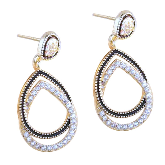 Gold-plated Silver  CZ Interlocked Pear Tears of Joy Drop Earrings - AES215