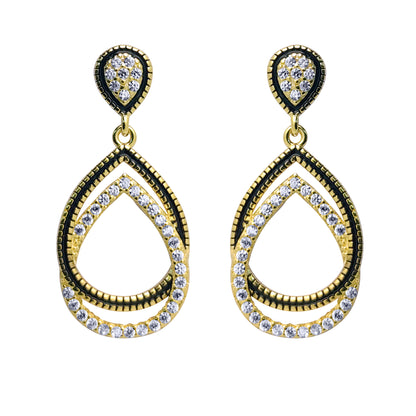 Gold-plated Silver  CZ Interlocked Pear Tears of Joy Drop Earrings - AES215