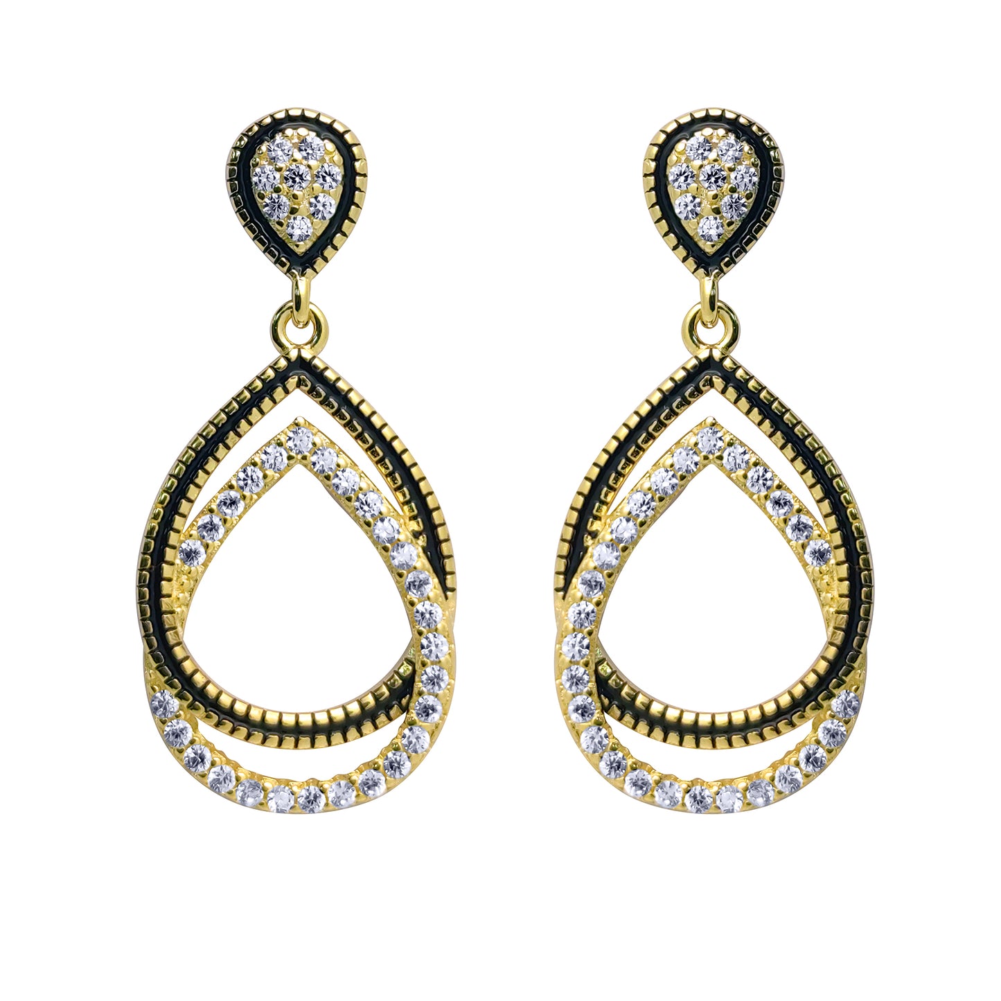 Gold-plated Silver  CZ Interlocked Pear Tears of Joy Drop Earrings - AES215