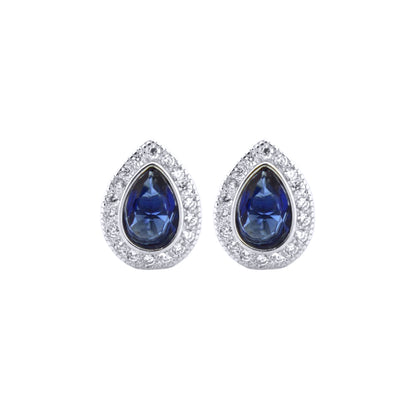 Silver  Blue Pear CZ Tears of Joy Stud Earrings - AES223B